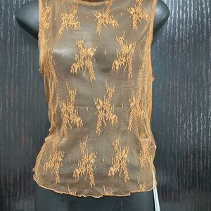 Elegant Brown Sheer Sleeveless Blouse